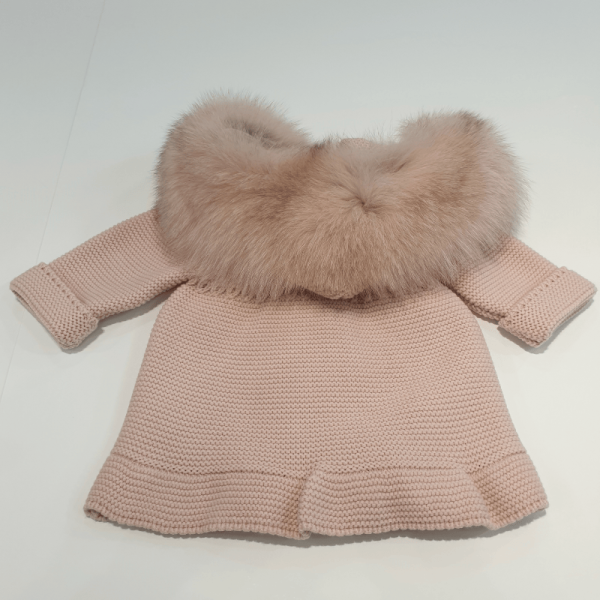 Abrigo punto cuello pelo natural de Pangasa en rosa Empolvado
