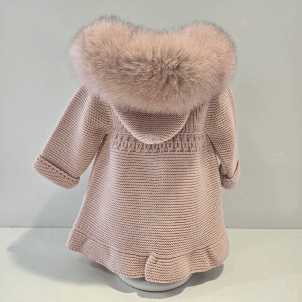 Abrigo punto cuello pelo natural de Pangasa en rosa Empolvado