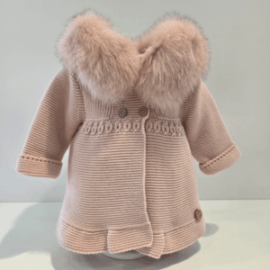 Abrigo punto cuello pelo natural de Pangasa en rosa Empolvado
