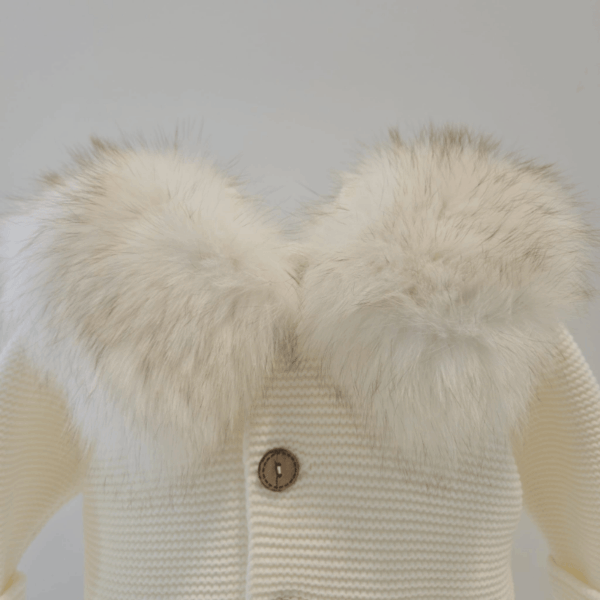 Parka de punto cuatro colores con cuello de pelo natural Pangasa