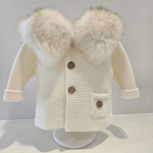 Parka de punto cuatro colores con cuello de pelo natural Pangasa