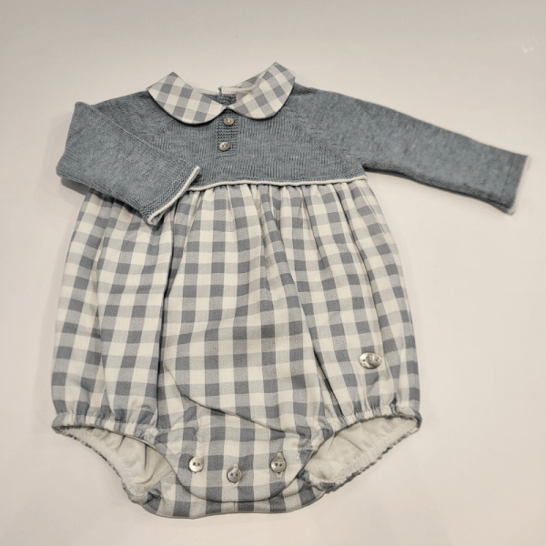 Pelele niño cuerpo punto tela azul cuadro Martín Aranda invierno - Imagen 2