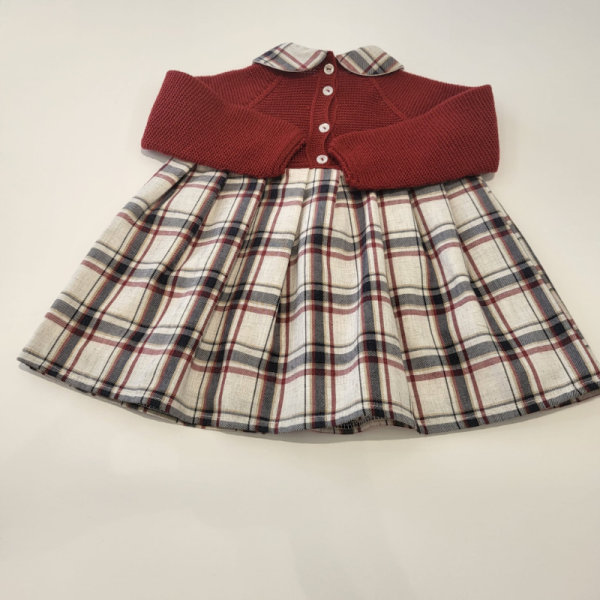 Vestido cuerpo de punto Niña cuadros tartar guinda Juliana invierno - Imagen 4