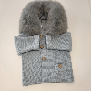 Parka de punto cuatro colores con cuello de pelo natural Pangasa