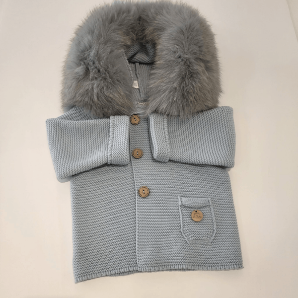 Parka de punto cuatro colores con cuello de pelo natural Pangasa