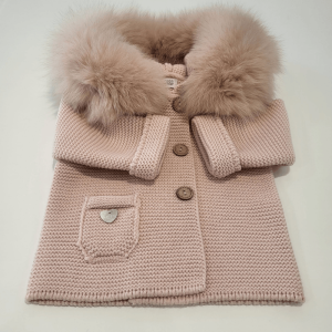 Parka de punto cuatro colores con cuello de pelo natural Pangasa