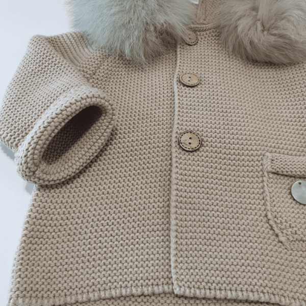 Parka de punto cuatro colores con cuello de pelo natural Pangasa - Imagen 3
