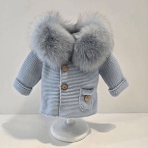 Parka de punto cuatro colores con cuello de pelo natural Pangasa