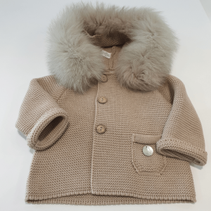 Parka de punto cuatro colores con cuello de pelo natural Pangasa