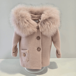 Parka de punto cuatro colores con cuello de pelo natural Pangasa