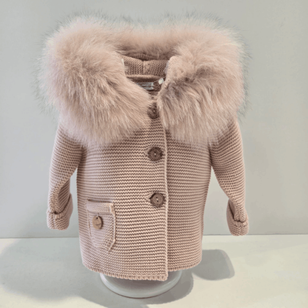 Parka de punto cuatro colores con cuello de pelo natural Pangasa