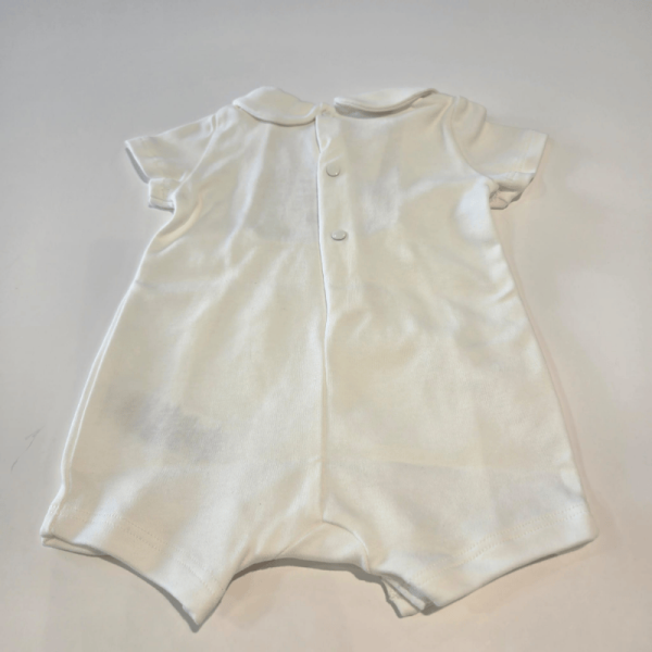 Pelele corto beige niño cuello nido abeja Paz Rodríguez verano