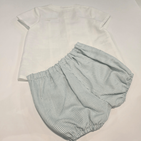Conjunto dos piezas niño rayas verde Pangasa verano