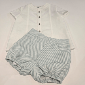 Conjunto dos piezas niño rayas verde Pangasa verano