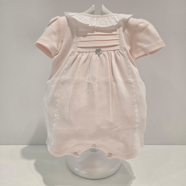 Pelele corto rosa con volante cuello Paz Rodríguez verano