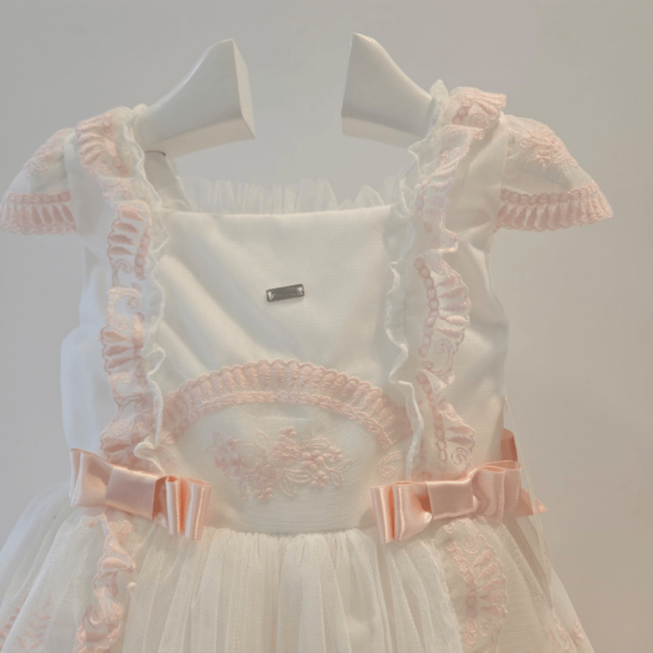 Vestido arras rosa/beige tul bordado La Amapola verano - Imagen 4