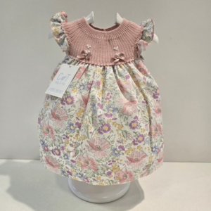 Vestido punto y tela en azul y rosa Carmen Taberner verano