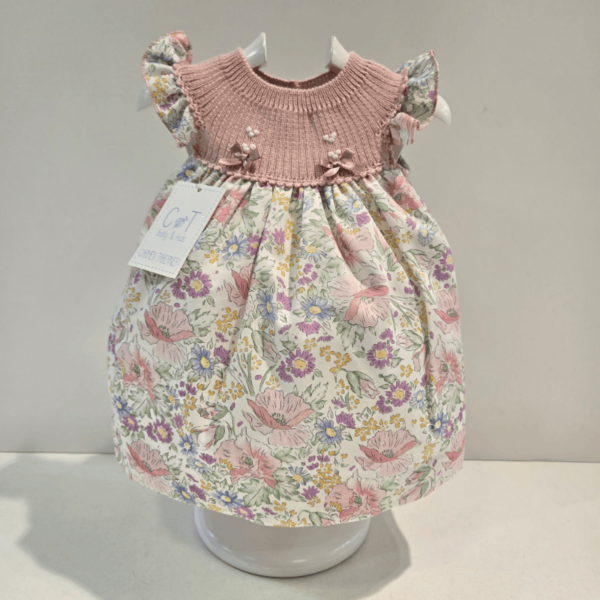 Vestido punto y tela en azul y rosa Carmen Taberner verano