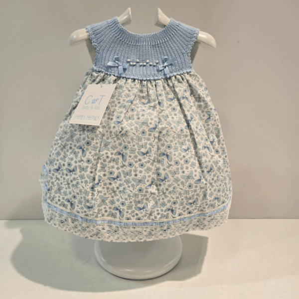 Vestido punto y tela en azul y rosa Carmen Taberner verano