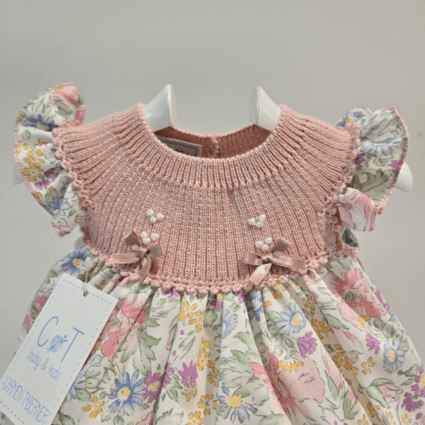 Vestido punto y tela en azul y rosa Carmen Taberner verano