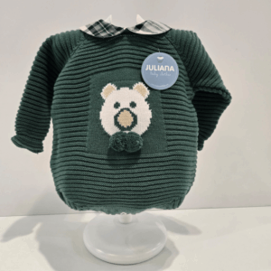 Pelele verde musgo punto doble osito Juliana invierno