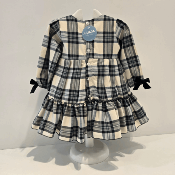 Vestido cuadros volante lazo terciopelo Juliana Invierno - Imagen 2