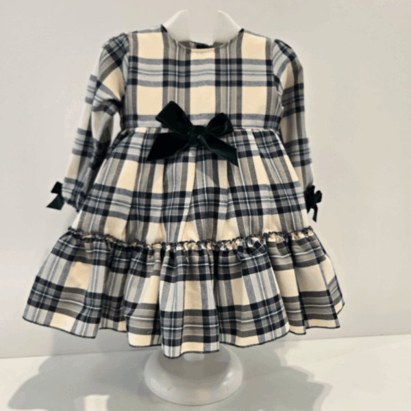 Vestido cuadros volante lazo terciopelo Juliana Invierno