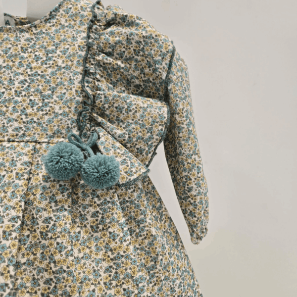 Vestido volantes Liberty pompones verde invierno