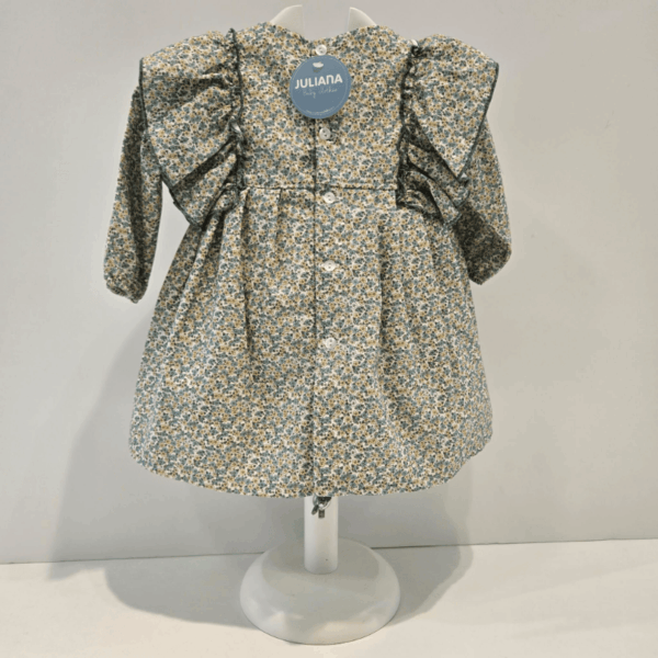 Vestido volantes Liberty pompones verde invierno