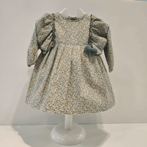 Vestido volantes Liberty pompones verde invierno