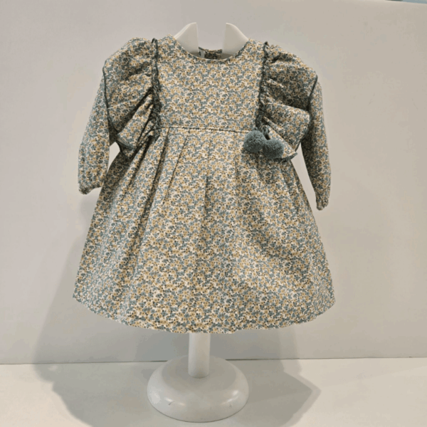 Vestido volantes Liberty pompones verde invierno