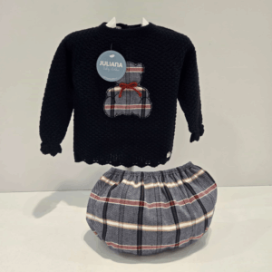 Conjunto braga punto tela cuadros azul oso Juliana invierno