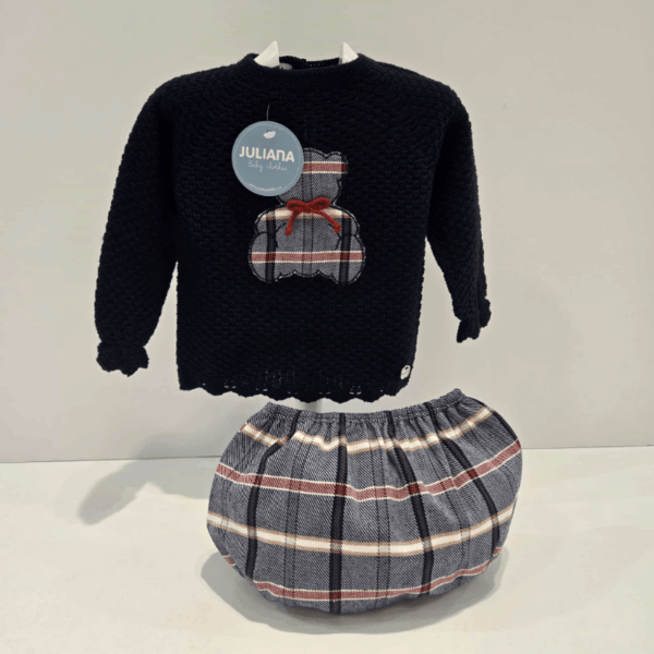 Conjunto braga punto tela cuadros azul oso Juliana invierno
