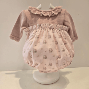 Pelele punto tela rosa empolvado pascua Paz Rodríguez invierno