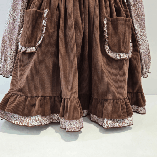 Vestido marrón pana y tela estampada erizo Lolittos invierno