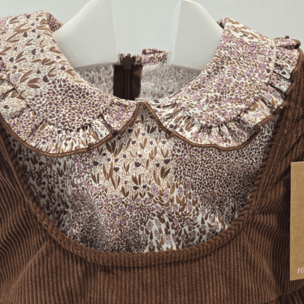 Vestido marrón pana y tela estampada erizo Lolittos invierno