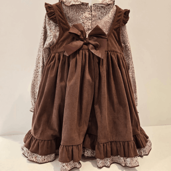 Vestido marrón pana y tela estampada erizo Lolittos invierno