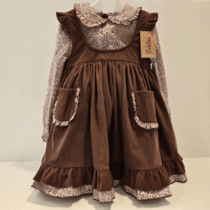 Vestido marrón pana y tela estampada erizo Lolittos invierno