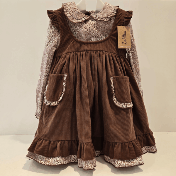 Vestido marrón pana y tela estampada erizo Lolittos invierno