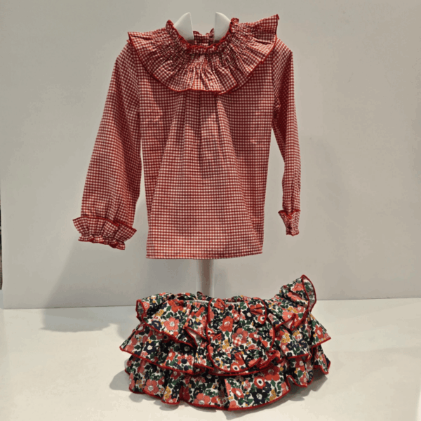 Conjunto blusa vichy braga flores Boutique Luna La Martinica