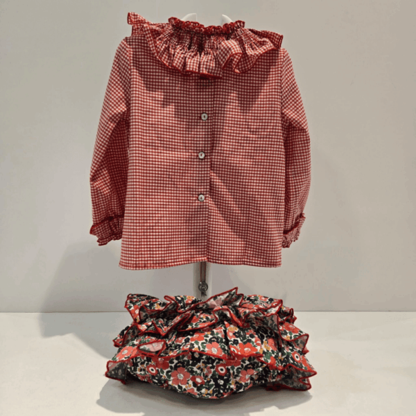 Conjunto blusa vichy braga flores Boutique Luna La Martinica