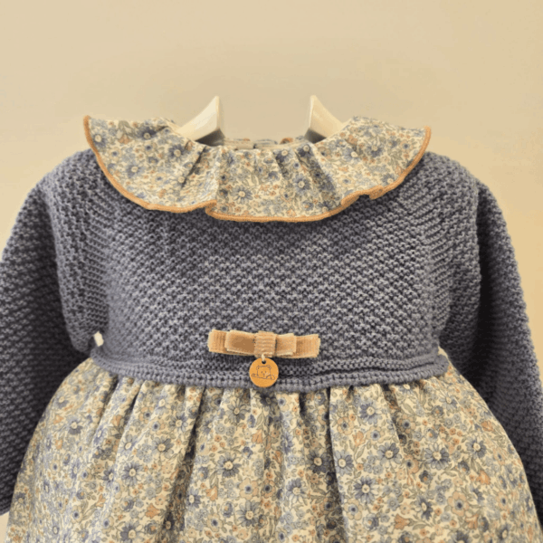 Vestido punto y tela estampada lacito Pangasa invierno