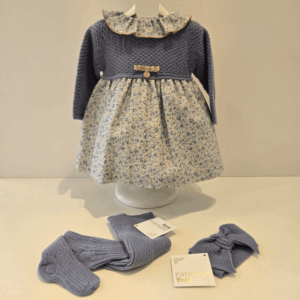 Vestido punto y tela estampada lacito Pangasa invierno