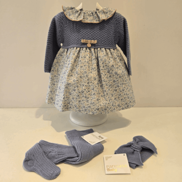 Vestido punto y tela estampada lacito Pangasa invierno