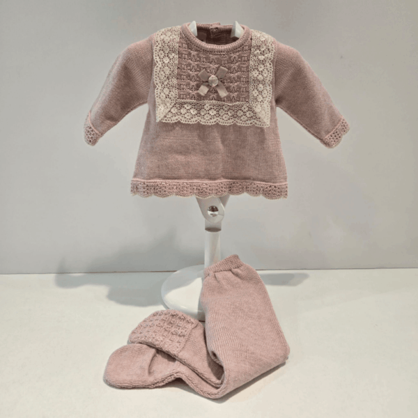 Conjunto rosa jersey y polaina puntillas Paz Rodríguez invierno