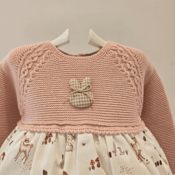 Vestido punto rosa falda estampada bambi Pangasa invierno