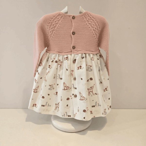 Vestido punto rosa falda estampada bambi Pangasa invierno