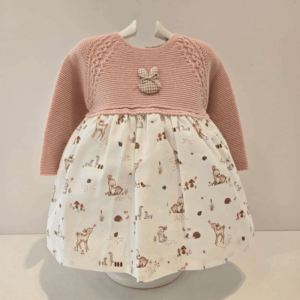 Vestido punto rosa falda estampada bambi Pangasa invierno