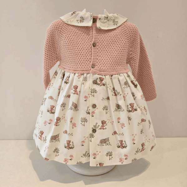 Vestido rosa punto y tela estampado Pangasa invierno