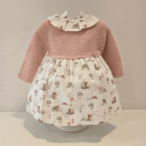 Vestido rosa punto y tela estampado Pangasa invierno